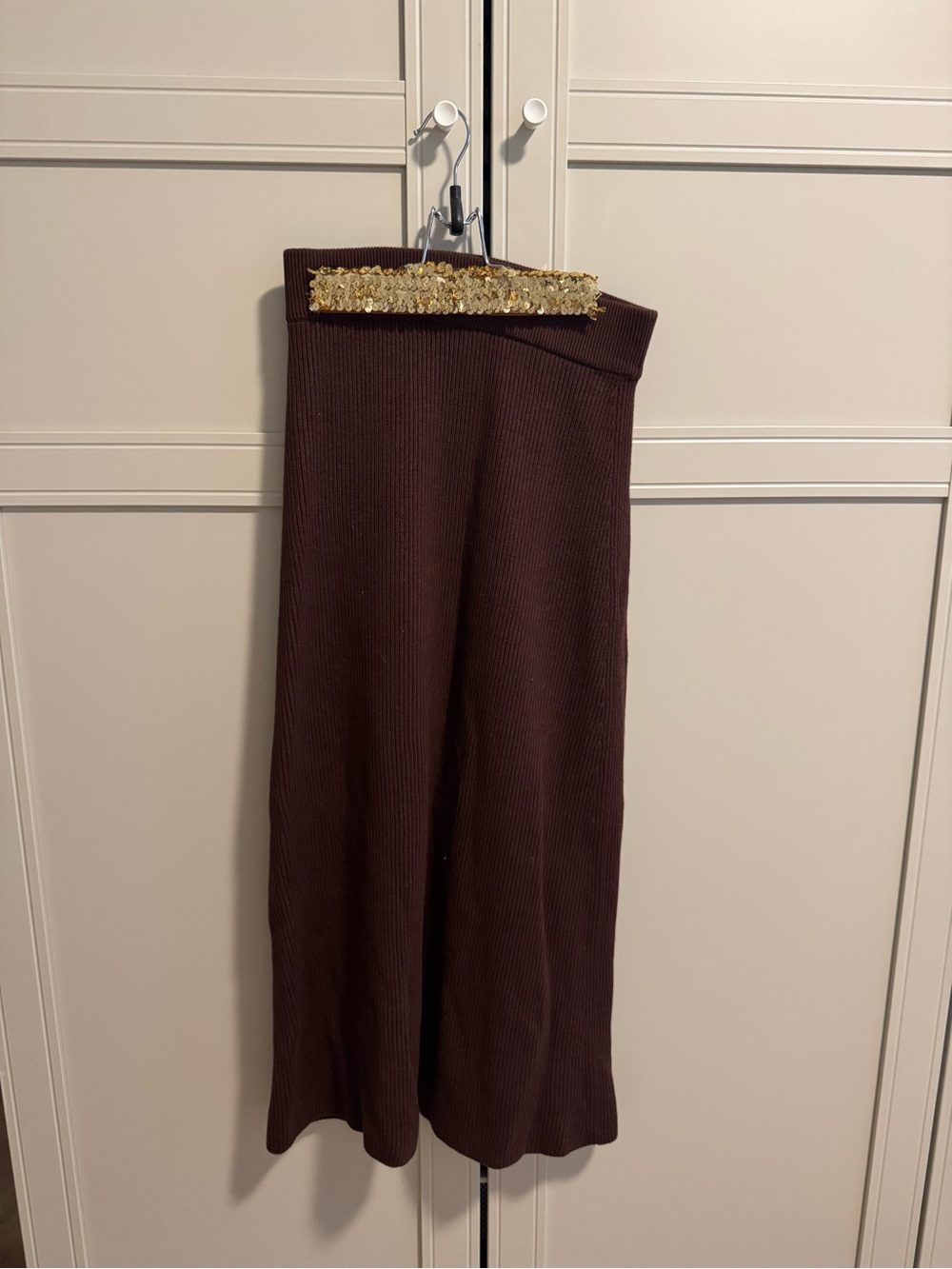 Sézane La Maille Midi Skirt in Dark Brown